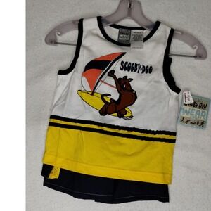 Vintage Scooby-Doo Tank Top & Shorts Set Surfing Cartoon Graphic Outfit Size 6‎